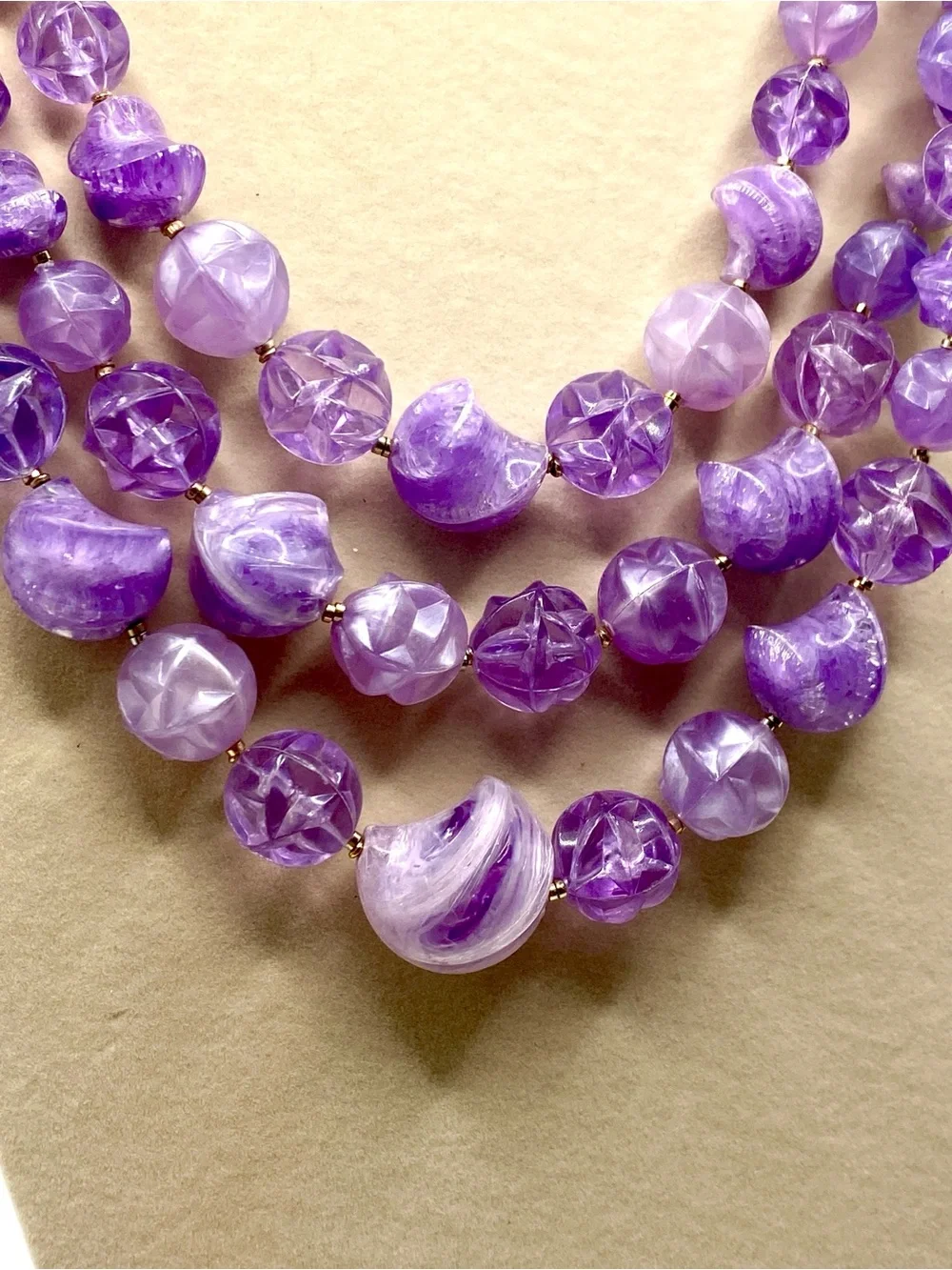 Stunning Vintage Signed W. Germany Lavender Multi-Strand Beaded Necklace